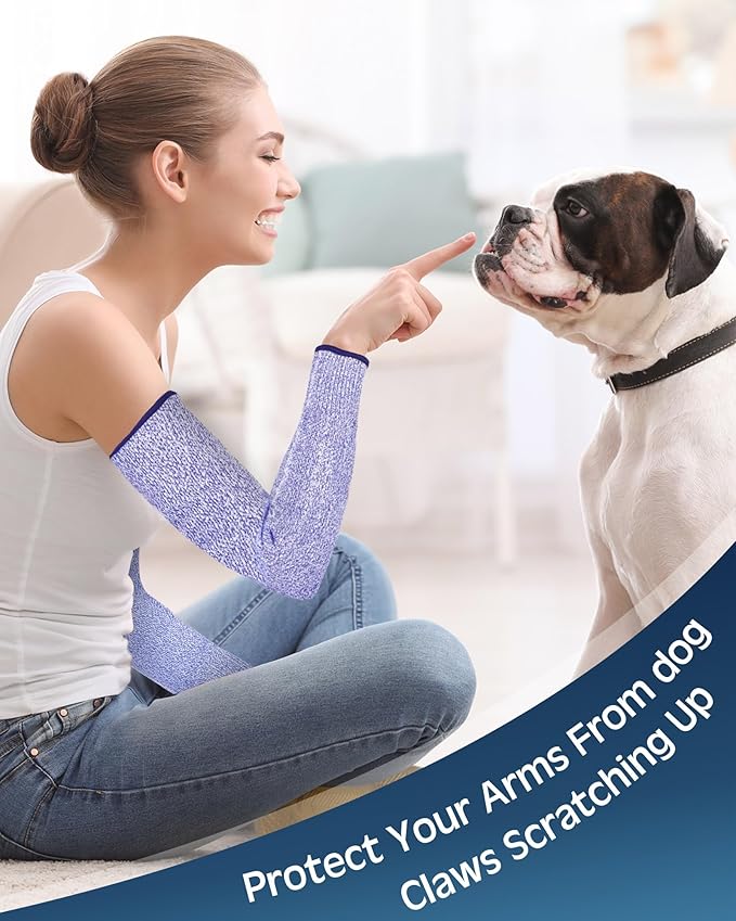 Geyoga 2 Pairs Arm Sleeves Guards Arm Protectors for Thin Skin and Bruising Protective Cut Resistant Sleeves for Men Women(Large,Hppe,Blue)