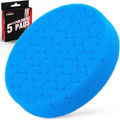 KUIMIT Blue Polish Pad, Buffing Polishing Pads, 1Pc 5.5 Inch Face for 5 Inch 125mm Backing Plate Compound Buffing Sponge Pads for Car Buffer Polisher Compounding, Polishing and Waxing