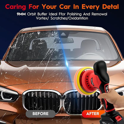 Cordless Car Buffer Polisher Kit with 2x21V Batteries, 6 Inch Car Polisher with 8 Variable Speed 2800-6000RPM & 21 PCS Attachments, Orbital Polisher for Car Detailing, Sanding,Scratch Removing