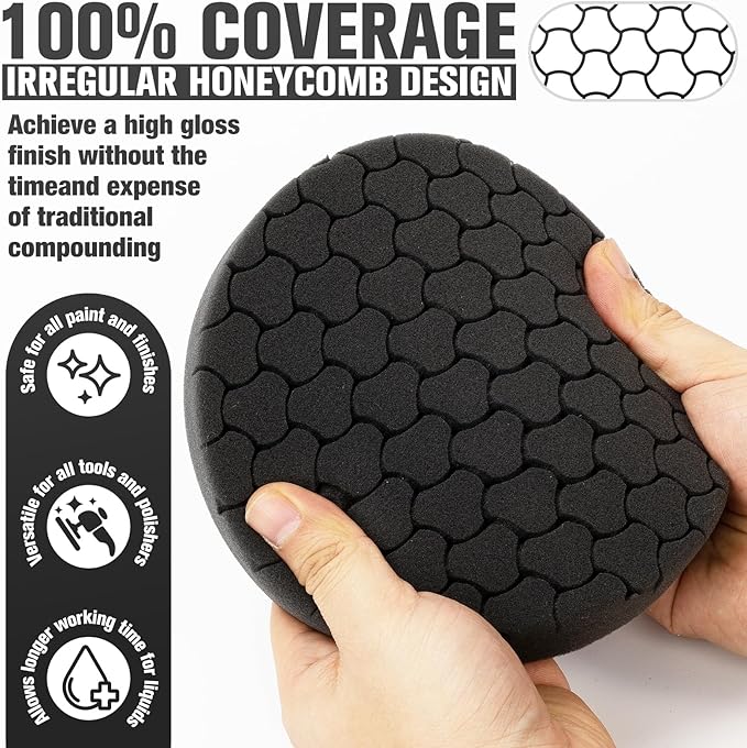 KUIMIT Black Polish Pad, Buffing Polishing Pads, 1Pc 6.5 Inch Face for 6 Inch 150mm Backing Plate Compound Buffing Sponge Pads for Car Buffer Polisher Compounding, Polishing and Waxing