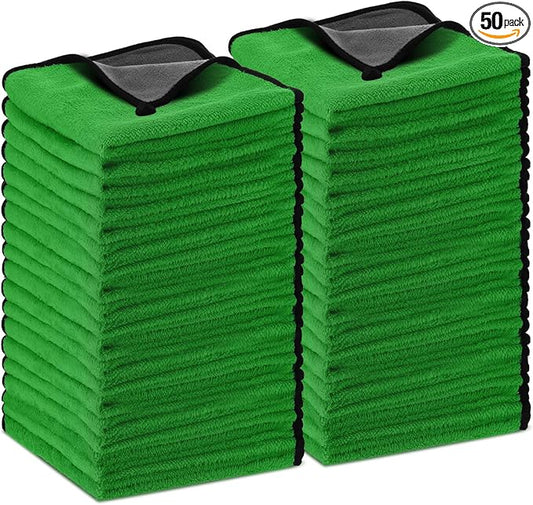 Tallew 50 Pcs Microfiber Towels 16 Inch x 16 Inch Microfiber Cloth Car Drying Towels for Cars Washing Polishing Office Windows Cleaning Household Supplies (Green,Gray)