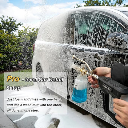 Foam Cannon with Short Pressure Washer Gun, Dual Connector Accessories, Snow Soap Attachment for Car Wash, 5 Nozzles Tips with Holder, 1/4” Quick Connect, Additional 1.1 mm Orifice Nozzle
