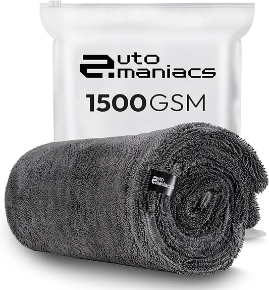 AutoManiacs Drying Towel for Car Detailing, 1500 GSM Ultra Super Absorbent, 24"x36" XL Soft Microfiber Towels for Cars, Twisted-Loop & Streak Free Microfiber Towels for Cars, Trucks, SUVs
