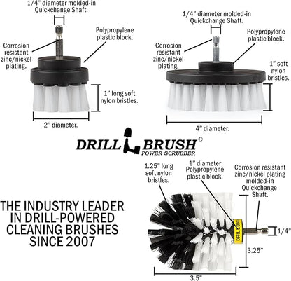 Drillbrush White Soft Bristle Nylon Brush Cleaning Supplies with All Purpose Cleaner Paste for Auto Upholstery - Vehicle Carpet Cleaner Attachments for Drill - Multi Purpose Household Essentials Kit