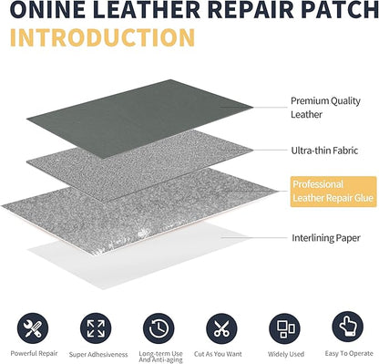 ONine Leather Repair Patch，Leather Repair Tape, 3 x 60 inches Leather Repair Patch for Furniture,Vinyl Repair Kit，Leather Couch Patch，for Sofas, Furniture, Car Seats, Office Chairs(Gray)