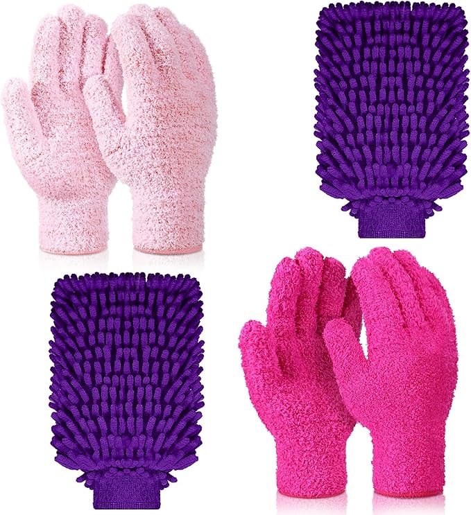 Potchen 6 Pcs Microfiber Dusting Mitt Gloves Microfiber Washable Dusting Gloves Car Wash Mitt for Leaf Cleaning Plant