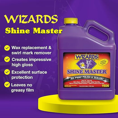 Wizards Shine Master Polish and Breathable Sealant - 1 Gallon - No Wax or Free Silicone - Polishes and Protects with No Greasy Film - Wax Replacement Car Polishing Compound for Boat and Car Polish