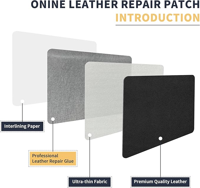 ONine Leather Repair Patch，Leather Repair Tape, 16 x 90 inches Leather Repair Patch for Furniture,Vinyl Repair Kit，Leather Couch Patch，for Sofas, Furniture, Car Seats(Black-Fine Grain)