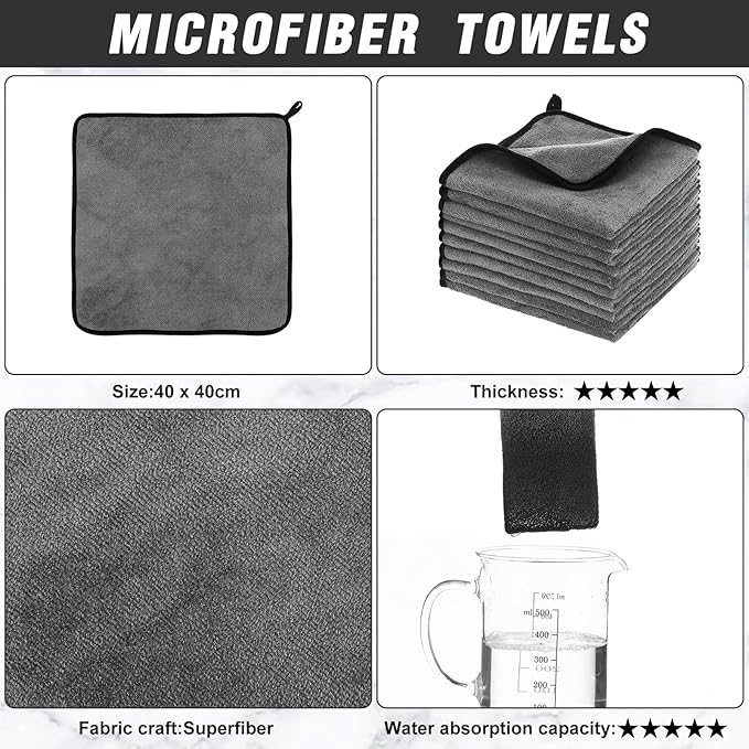 Tallew 80 Pcs Microfiber Towels 16 Inch x 16 Inch Microfiber Cloth Car Drying Towels for Cars Washing Polishing Office Windows Cleaning Household Supplies (Gray)