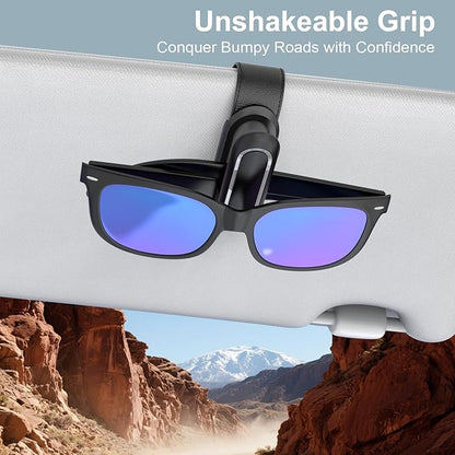 Veharvim Sunglass Holder for Car (2 Pack, One-Handed Operation, Gentle & Secure Hold, Silicone Padded, Universal Fits Sunglass and Car Visor) - Sunglasses Clip for Car Visor (Black & Silver, 1 Pack)