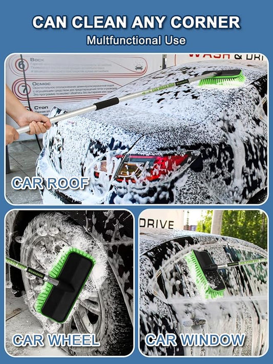 59" V-Shaped Car Wash Brush with Long Handle Snow Sweeping Brushing Adopts Soft Bristle Design Not Floating Hair Suitable for Detail Cleaning Tires Roof SUV RV MPV Truck Camper Indoor Outdoor Window