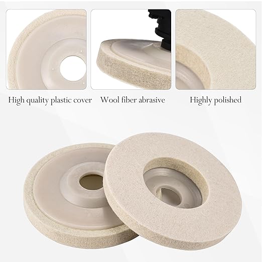 Mornajina 10 Packs 4.5" x 7/8" Round Wool Felt Polishing Wheel Disc Pads Kit for Angle Grinder 7/8" (Model 115/125) for Metal, Marble, Furniture, Car Wax, Granite (12mm Thickness)