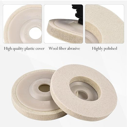 Mornajina 10 Packs 4.5" x 7/8" Round Wool Felt Polishing Wheel Disc Pads Kit for Angle Grinder 7/8" (Model 115/125) for Metal, Marble, Furniture, Car Wax, Granite (12mm Thickness)