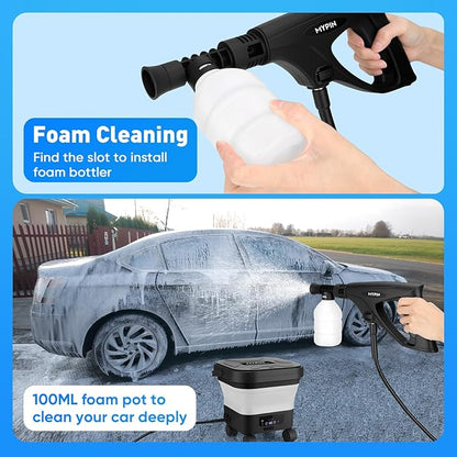 660PSI Portable Cordless Pressure Washer with Folding 3.4Gal Tank, 6-in-1 Nozzle, 7 Adjustable Pressure Levels, 7M Hose, Portable Sprayer with Wheels for Car Floor Wall Fence Cleaning (White)