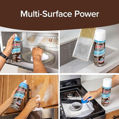 Bull Shot Degreaser Pro, Foaming Degreaser & Grime Remover, Heavy-Duty, AS SEEN ON TV, Residue-Free, Shake, Point & Spray, Emulsifies Grease, Oil Splatters, Glue, Tape Residue & More - Made in the USA