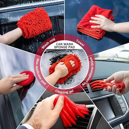 GPUSFAK 41Pcs Car Wash Cleaning Kit with High Power Handheld Vacuum Windshield Cleaning Tool Collapsible Bucket Detailing Brushes Tire Brush Towels Complete Detailing Set for Car