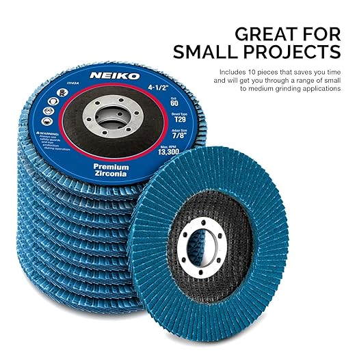 Neiko 11143A Premium Zirconia Flap Disc | 4.5" x 7/8-Inch, 60 Grit, Bevel Type #29 - 10 Pack
