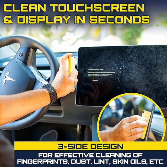 Car Screen Cleaner Spray And Wipe, 2-in-1 Spray and Microfiber Cloth Touch Screen Cleaner For Car Display, Cell Phone, Laptop, IPad, IPhone, Macbook Air, Computer (Yellow)