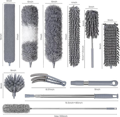 Dusters for Cleaning, Feather Duster Set, 10PCS Duster with Extension Pole Up to 100'' - Extendable, Bendable, and Washable for Ceilings, Chandeliers, and Furniture