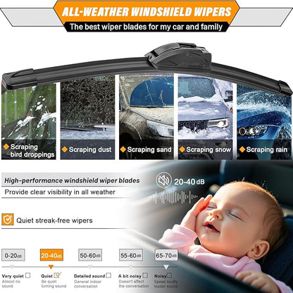 AUTOBOO 26"+22" Windshield Wipers with 16" Rear Wiper Blade Sets Replacement for 2010 2011 2012 2013 2014 2015 Lexus RX350 RX450h-Original Factory Quality (Pack of 3)