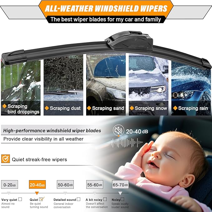 AUTOBOO 24"+18" Windshield Wipers with 14" Rear Wiper Blade Replacement for Hyundai Santa Fe 2012 2011 2010 2009 208 2007 Mazda CX5 CX-5 2013 2014 2015 2016 -Original Factory Quality (Pack of 3)