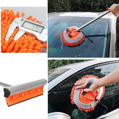 LumiMokki 62 " Car Wash Mop Kit - Car Cleaning Mop with Long Handle Stainless Steel Pole for RVs, SUVs, Trucks and Buses (Orange)