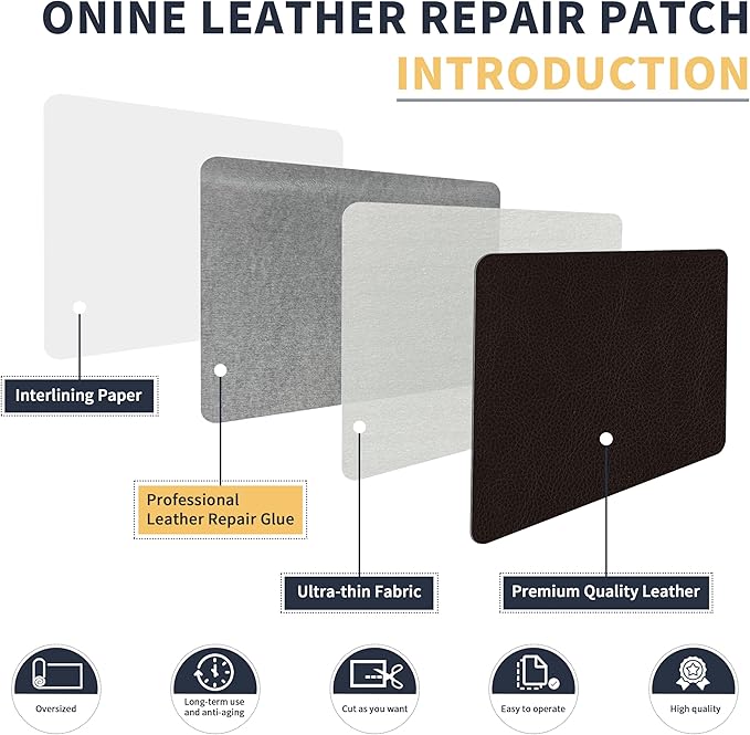 ONine Leather Repair Patch，Leather Repair Tape, 16 x 90 inches Leather Repair Patch for Furniture,Vinyl Repair kit，Leather Couch Patch，for Sofas, Furniture, car Seats(Black Brown)