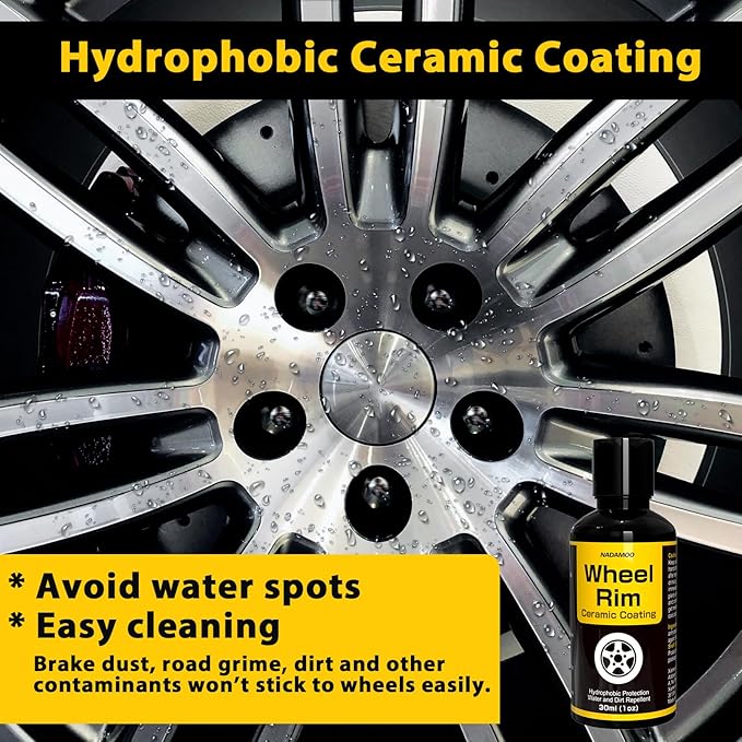 NADAMOO Wheel Rim Ceramic Coating 30ml，Hydrophobic Protection Gloss Finish Water and Dirt Repellent for Car Wheel - Self Cleaning - Repels Brake Dust - Deeper Shine