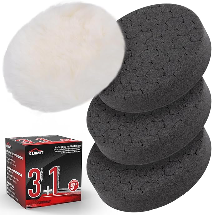 KUIMIT Black Polish Pad, 3Pcs 5.5 Inch Face for 5 Inch Buffing Polishing Pads and Woolen Pads 125mm Backing Plate Compound Buffing Sponge for Car Buffer Polisher Compounding, Polishing and Waxing
