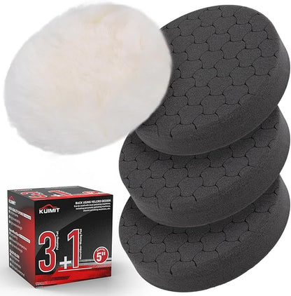 KUIMIT Black Polish Pad, 3Pcs 5.5 Inch Face for 5 Inch Buffing Polishing Pads and Woolen Pads 125mm Backing Plate Compound Buffing Sponge for Car Buffer Polisher Compounding, Polishing and Waxing