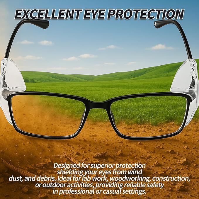 Creztail Flexible Glasses Side Shields, Slip-On Safety Shields for Eyeglasses, Side Guards for Standard Frames