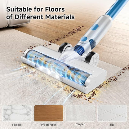 BSNAW Cordless Vacuum Cleaner for Home - Lightweight, Stick Vacuum Clean with Rechargeable Battery, Max 45Mins Runtime, 8 in 1 Handheld Vacuum for Hardfloor & Carpets Pet Hair, Blue&White