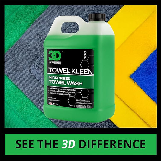 3D Towel Kleen Concentrated Microfiber Detergent - Deep Cleans, Restores & Maintains Car Wash Towel Life - Low Foam, No Residue Premium Laundry Soap 1 Gallon