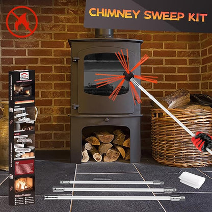 Cleancraft 23 Feet Chimney Sweep Kit, Chimney Cleaning Kit with 7 Flexible White Chimney Rods, Chimney Brush, Rotary Chimney Cleaning System Driven by Drill