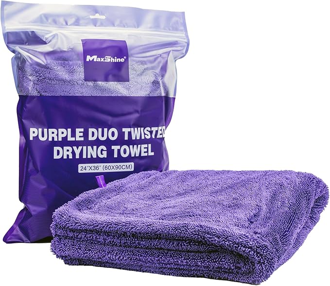 Maxshine 24" x 36" Universal Purple Duo Twisted Microfiber Towel (1200GSM) – Large, Plush, Rinse-Free Double-Sided Drying Towel – Super Absorbent Microfiber for Drying