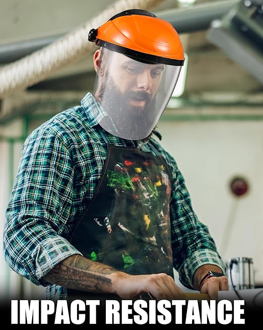 Tellegloww 4 Pack Safety Face Shield for Grinding and Cutting, Full Impact Resistant Face Shield Mask for Work Chemical Woodworking (Orange)