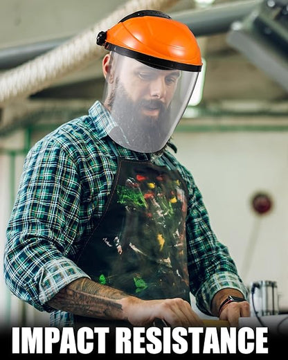 Tellegloww 4 Pack Safety Face Shield for Grinding and Cutting, Full Impact Resistant Face Shield Mask for Work Chemical Woodworking (Orange)