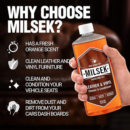 Milsek Vinyl - Leather Cleaner and Conditioner & Microfiber Cleaning Towel, 12-Ounce, LCT-1