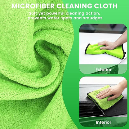 Car Wash Brush with Long Handle, 60'' Car Wash Mop, 7Pcs Chenille Microfiber Cars Washing Kit with Window Squeegee/Microfiber Towels /Wheel Brush for Cars RV Truck Boat Floor Window, Green