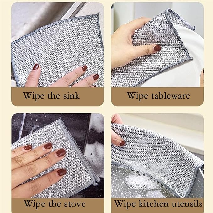 xingjieyun 10PCS Double Wet and Dry Wire Dishcloth, Stainless Steel Scrubber, Multi-Purpose Wire Miracle Cleaning Cloths, Non-Scratch, for Powerful Cleaning of Cookware and More.(10PCS)