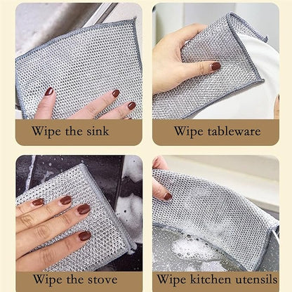 xingjieyun 10PCS Double Wet and Dry Wire Dishcloth, Stainless Steel Scrubber, Multi-Purpose Wire Miracle Cleaning Cloths, Non-Scratch, for Powerful Cleaning of Cookware and More.(10PCS)