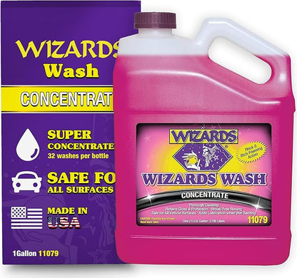 Wizards Car Wash - Super Concentrated Car Wash Soap - No Salt Biodegradable Car Wash Soap With Thick Foam - Exterior Care Products For Marine Use - Foam Cannon Soap For Car Washing Supplies - 1 Gallon