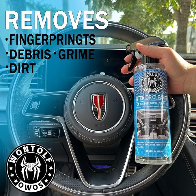 Wontolf Complete Car Wash Cleaning Kit with Car Wash Brush, Car Wash Soap, Interior Cleaner, Wheel Cleaner, Window Squeegee, Car Interior Detailing Kit for Cars Trucks RVs SUVs, 17pcs