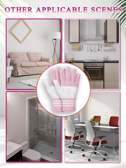 Patelai 3 Pairs Microfiber Plant Dusting Gloves Leaf Cleaning Gloves for Indoor Plants, Blinds, Furniture, House(Medium,White, Pink, Yellow, Rose Red)