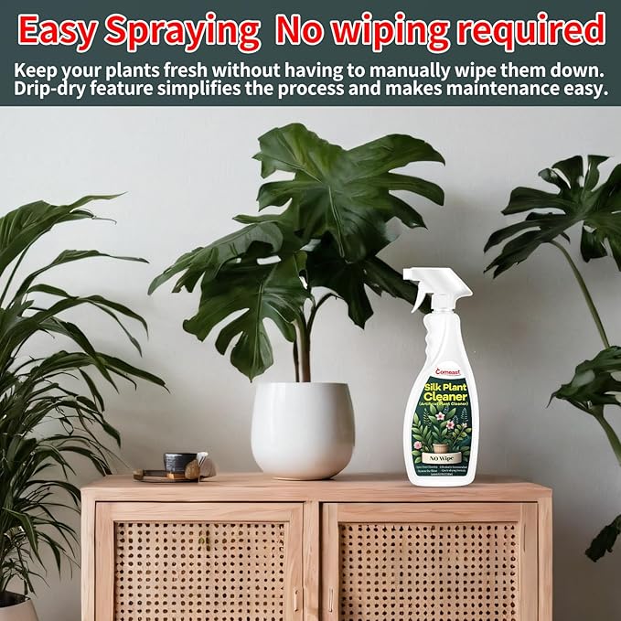 comeast Silk Plant Cleaner Spray No Wipe, Artificial Plant Cleaner and Silk Flower Cleaner Spray, Silk Flower Cleaner Spray No Wipe Spray Away Dust Remover, Drips Dry Faux Plant Spot16.91 Fl oz