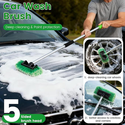 Car Wash Brush with Long Handle, 60'' Soft Bristle Cleaning Brush, Car Cleaning Brushes, Carwash Brushes for SUV, RV, Boat, Truck, House Siding, Sweep Snow, Green