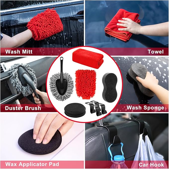 GPUSFAK 39Pcs Car Wash Cleaning Kit with Foam Gun Sprayer Detailing Brushes Collapsible Bucket Windshield Cleaning Tool Tire Brush Towels Complete Interior Exterior Detailing Set for Car