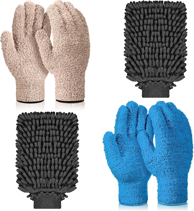 Potchen 6 Pcs Microfiber Dusting Mitt Gloves Microfiber Washable Dusting Gloves Car Wash Mitt for Leaf Cleaning Plant
