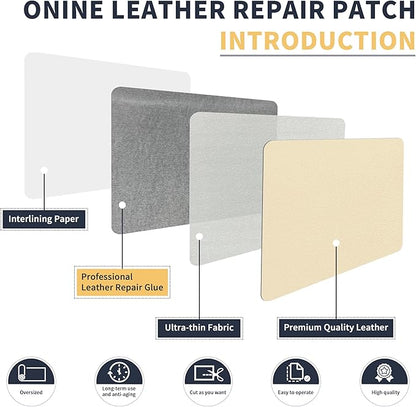 ONine Leather Repair Tape,Self Adhesive Leather Repair Patch,Leather Patches for Furniture,Sofa,Car Seats,Office Chair. Vinyl Repair Kit 12x48in(White Khaki)