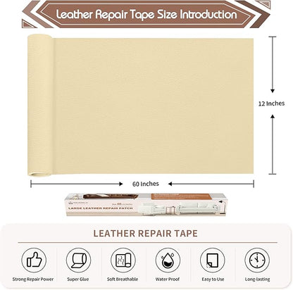 KING MOUNTAIN Leather Repair Patch, 12 x 60 Inches Self-Adhesive Repair Tape for Damaged Furniture, Sofa Seating, Car Seats, Goods (Beige Yellow)